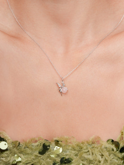 Love Fairy Necklace Rose Quartz S925 Silver Rhodium (5) – Mondays Made Flower & Birthstone Jewelry Singapore