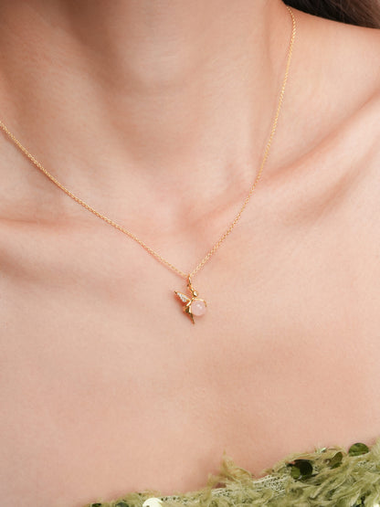 Love Fairy Necklace Rose Quartz 18K Gold (2) – Mondays Made Flower & Birthstone Jewelry Singapore