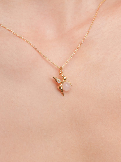 Love Fairy Necklace Rose Quartz 18K Gold (3) – Mondays Made Flower & Birthstone Jewelry Singapore