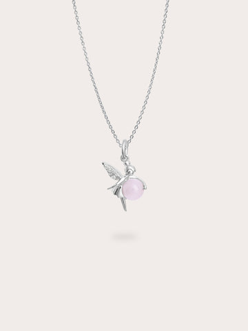 Love Fairy Necklace Rose Quartz S925 Silver Rhodium (1) – Mondays Made Flower & Birthstone Jewelry Singapore