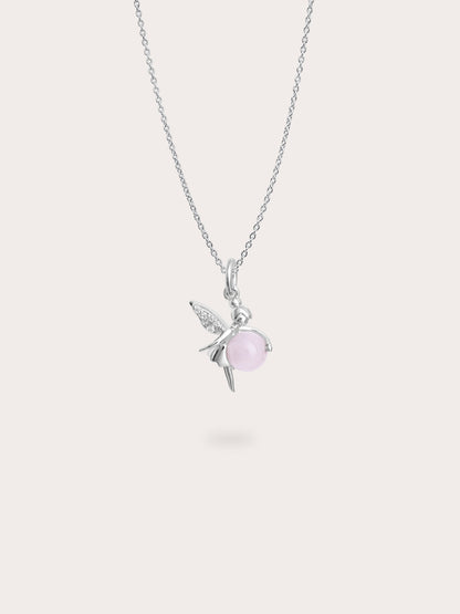Love Fairy Necklace Rose Quartz S925 Silver Rhodium (1) – Mondays Made Flower & Birthstone Jewelry Singapore