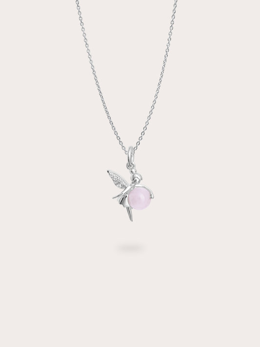 Love Fairy Necklace Rose Quartz S925 Silver Rhodium (1) – Mondays Made Flower & Birthstone Jewelry Singapore