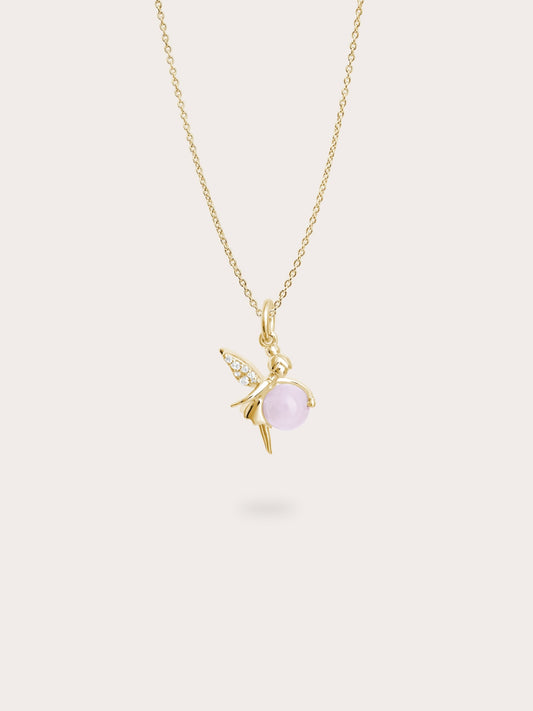 Love Fairy Necklace Rose Quartz 18K Gold (1) – Mondays Made Flower & Birthstone Jewelry Singapore