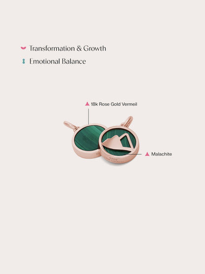Malachite Reversible Coin Charm 18K Rose Gold (5) – Mondays Made Flower & Birthstone Jewelry Singapore