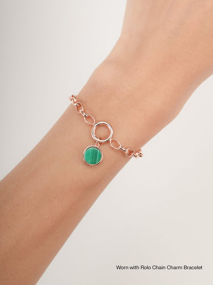 Malachite Reversible Coin Charm 18K Rose Gold (6) – Mondays Made Flower & Birthstone Jewelry Singapore