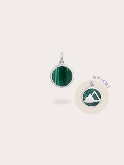 Malachite Reversible Coin Charm S925 Silver Rhodium (1) – Mondays Made Flower & Birthstone Jewelry Singapore