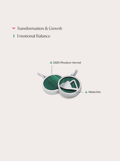 Malachite Reversible Coin Charm S925 Silver Rhodium (4) – Mondays Made Flower & Birthstone Jewelry Singapore