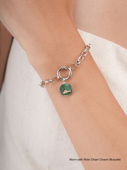 Malachite Reversible Coin Charm S925 Silver Rhodium (6) – Mondays Made Flower & Birthstone Jewelry Singapore