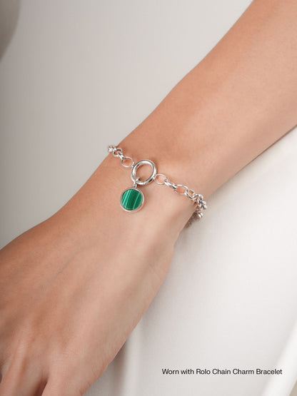 Malachite Reversible Coin Charm S925 Silver Rhodium (2) – Mondays Made Flower & Birthstone Jewelry Singapore