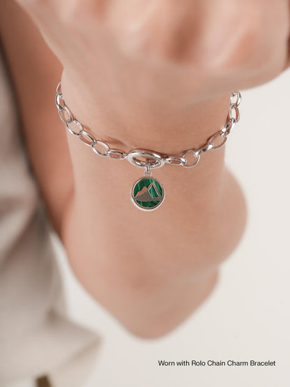 Malachite Reversible Coin Charm S925 Silver Rhodium (3) – Mondays Made Flower & Birthstone Jewelry Singapore