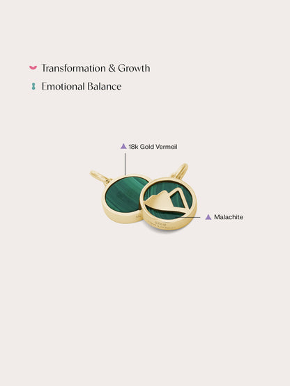 Malachite Reversible Coin Charm 18K Gold (5) – Mondays Made Flower & Birthstone Jewelry Singapore
