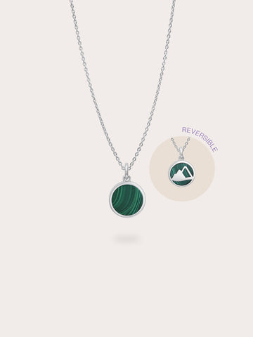 Malachite Reversible Coin Necklace S925 Silver Rhodium (1) – Mondays Made Flower & Birthstone Jewelry Singapore