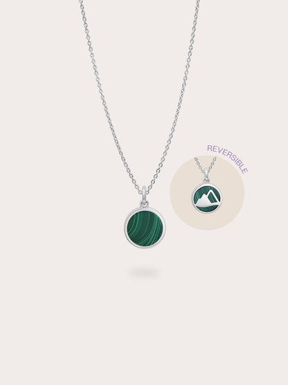 Malachite Reversible Coin Necklace S925 Silver Rhodium (1) – Mondays Made Flower & Birthstone Jewelry Singapore