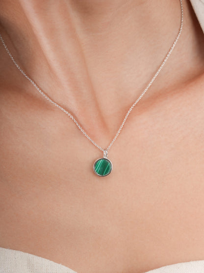 Malachite Reversible Coin Necklace S925 Silver Rhodium (2) – Mondays Made Flower & Birthstone Jewelry Singapore