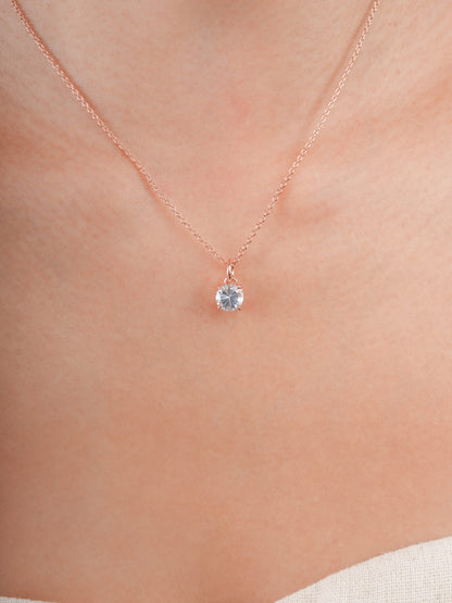 March Birthstone Necklace Aquamarine 18K Rose Gold (3) – Mondays Made Flower & Birthstone Jewelry Singapore