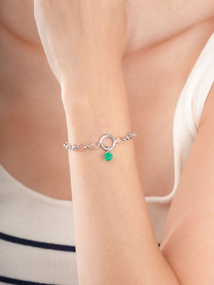 May Birthstone Charm Green Agate S925 Silver Rhodium (2) – Mondays Made Flower & Birthstone Jewelry Singapore