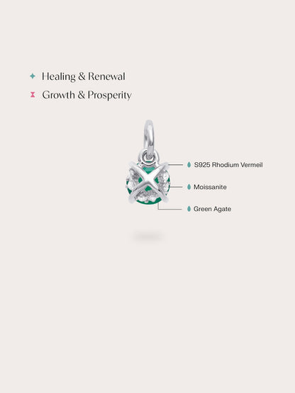 May Birthstone Charm Green Agate S925 Silver Rhodium (4) – Mondays Made Flower & Birthstone Jewelry Singapore