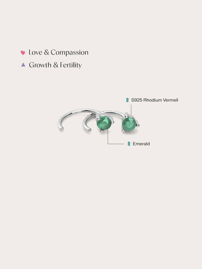 May Birthstone Hoops Emerald S925 Silver Rhodium (2) – Mondays Made Flower & Birthstone Jewelry Singapore