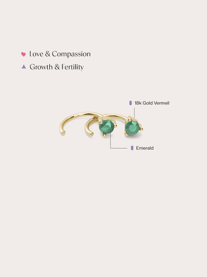 May Birthstone Hoops Emerald 18K Gold (2) – Mondays Made Flower & Birthstone Jewelry Singapore