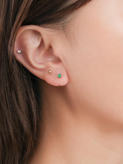 May Birthstone Mini Hoop Earrings Emerald 18K Rose Gold (2) – Mondays Made Flower & Birthstone Jewelry Singapore