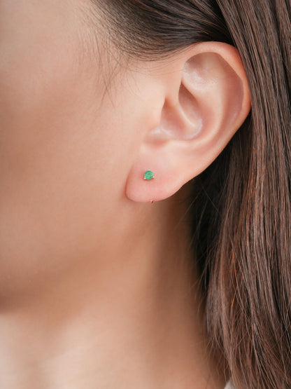 May Birthstone Mini Hoop Earrings Emerald 18K Rose Gold (1) – Mondays Made Flower & Birthstone Jewelry Singapore