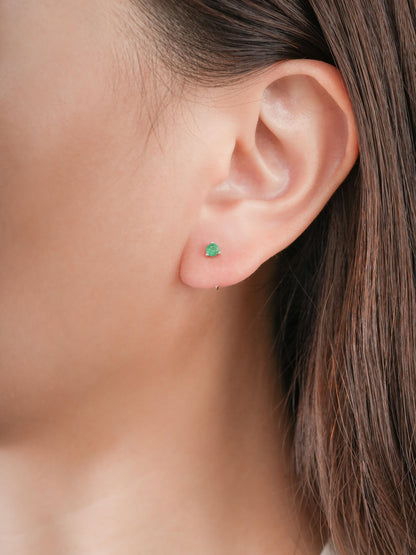 May Birthstone Mini Hoop Earrings Emerald S925 Silver Rhodium (1) – Mondays Made Flower & Birthstone Jewelry Singapore