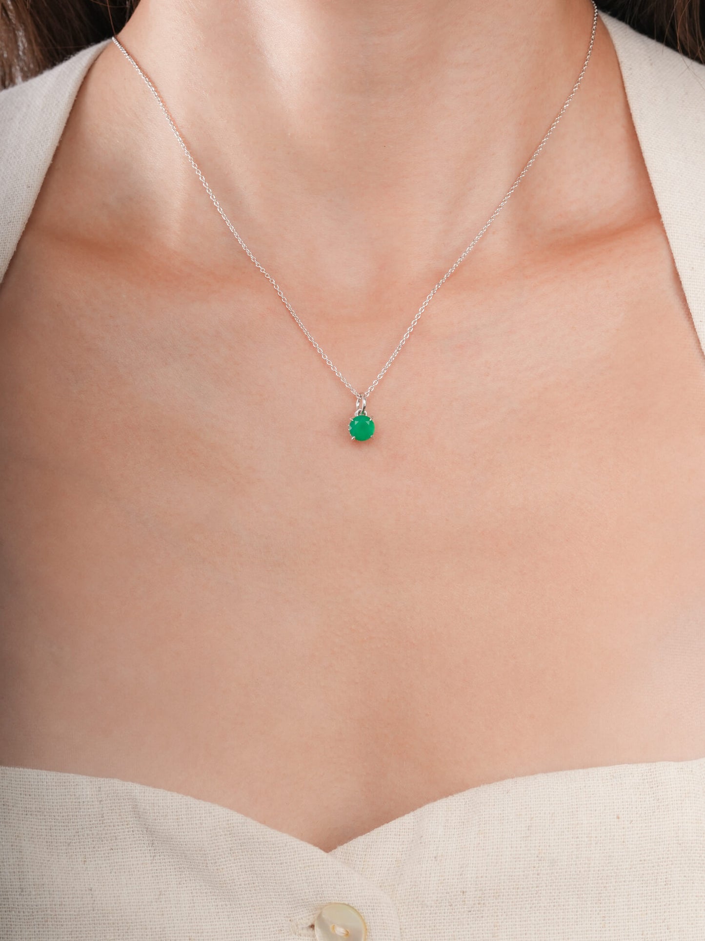 May Birthstone Necklace - Green Agate