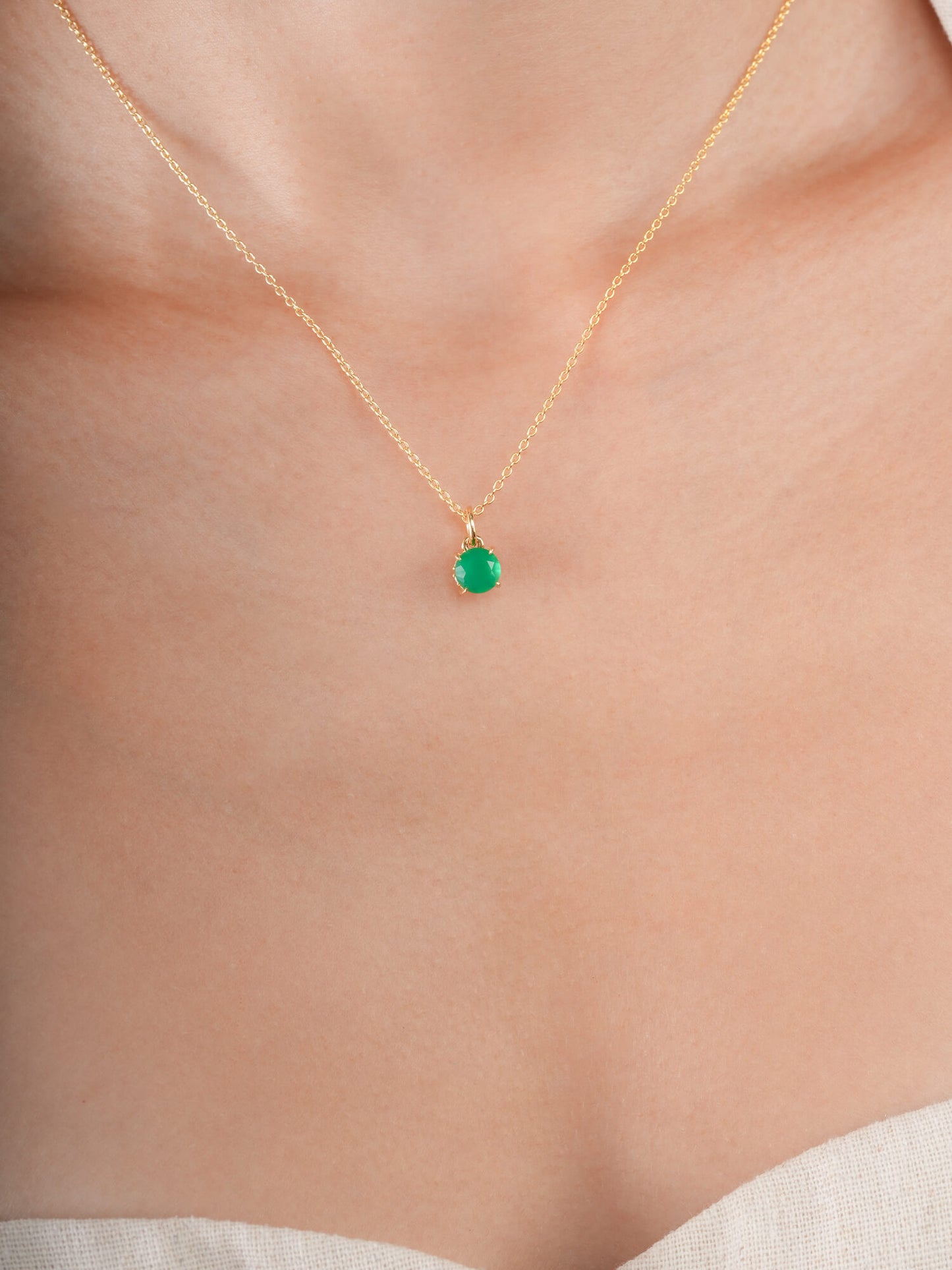 May Birthstone Necklace - Green Agate