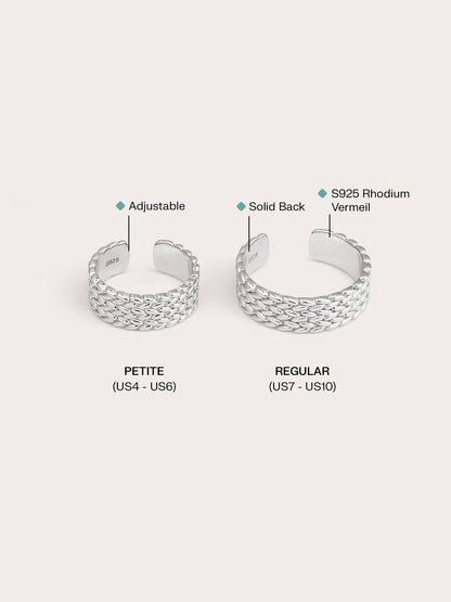 Mesh Chain Ring S925 Silver Rhodium Big Small (1) – Mondays Made Flower & Birthstone Jewelry Singapore