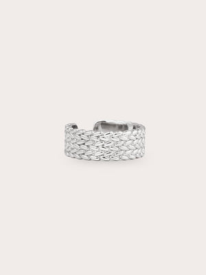 Mesh Chain Ring S925 Silver Rhodium Close Up – Mondays Made Flower & Birthstone Jewelry Singapore