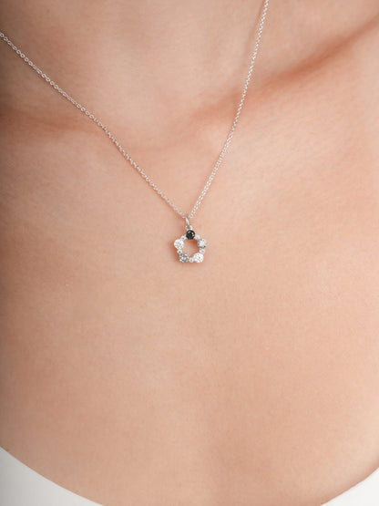 Midnight Glow Moissanite Cluster Necklace S925 Silver Rhodium (3) – Mondays Made Flower & Birthstone Jewelry Singapore