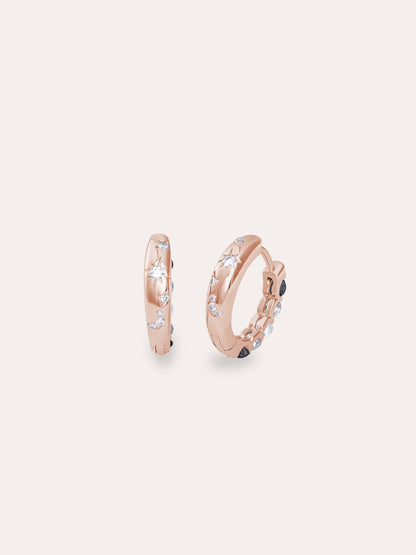 Midnight Glow Moissanite Reversible Huggie Earrings 18K Rose Gold (3) – Mondays Made Flower & Birthstone Jewelry Singapore