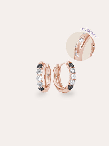 Midnight Glow Moissanite Reversible Huggie Earrings 18K Rose Gold (1) – Mondays Made Flower & Birthstone Jewelry Singapore