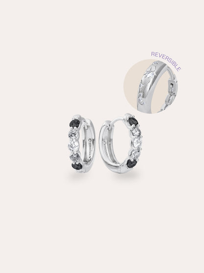 Midnight Glow Moissanite Reversible Huggie Earrings S925 Silver Rhodium (1) – Mondays Made Flower & Birthstone Jewelry Singapore
