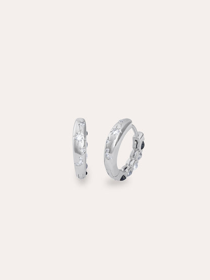 Midnight Glow Moissanite Reversible Huggie Earrings S925 Silver Rhodium (2) – Mondays Made Flower & Birthstone Jewelry Singapore