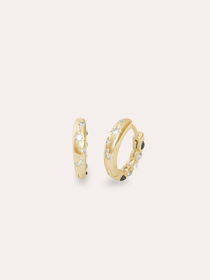 Midnight Glow Moissanite Reversible Huggie Earrings 18K Gold (3) – Mondays Made Flower & Birthstone Jewelry Singapore