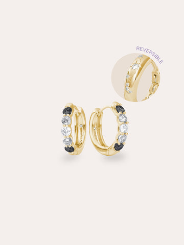 Midnight Glow Moissanite Reversible Huggie Earrings 18K Gold (1) – Mondays Made Flower & Birthstone Jewelry Singapore