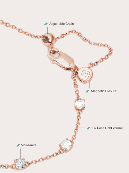Midnight Glow Moissanite Station Bracelet 18K Rose Gold Close Up – Mondays Made Flower & Birthstone Jewelry Singapore
