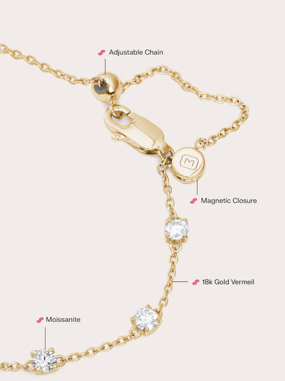 Midnight Glow Moissanite Station Bracelet 18K Gold Close Up – Mondays Made Flower & Birthstone Jewelry Singapore