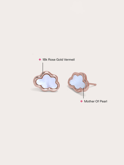Mother of Pearl Cloud Stud 18K Rose Gold Side – Mondays Made Flower & Birthstone Jewelry Singapore