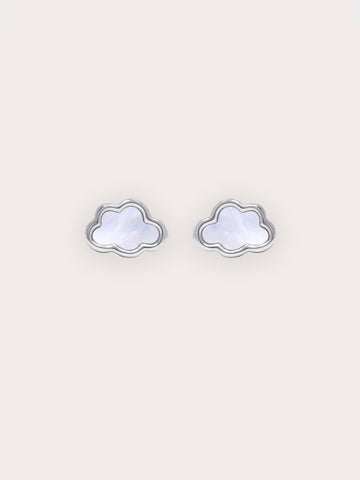 Mother of Pearl Cloud Stud S925 Silver Rhodium – Mondays Made Flower & Birthstone Jewelry Singapore