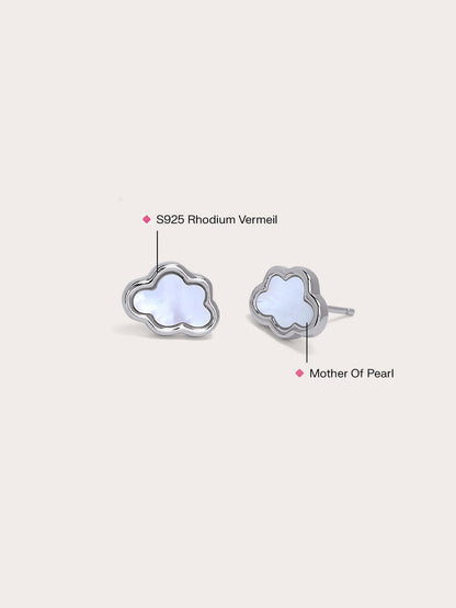 Mother of Pearl Cloud Stud S925 Silver Rhodium Side – Mondays Made Flower & Birthstone Jewelry Singapore