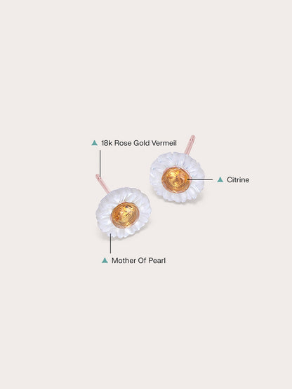 Mother of Pearl Daisy Stud 18K Rose Gold Side – Mondays Made Flower & Birthstone Jewelry Singapore