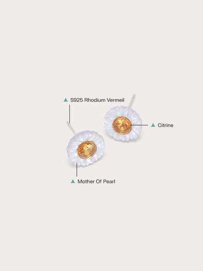 Mother of Pearl Daisy Stud S925 Silver Rhodium Side – Mondays Made Flower & Birthstone Jewelry Singapore