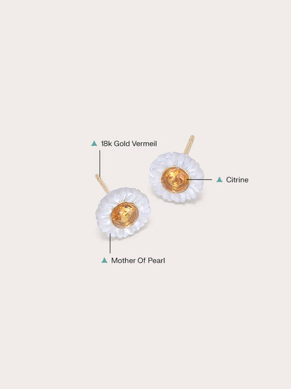 Mother of Pearl Daisy Stud 18K Gold Side – Mondays Made Flower & Birthstone Jewelry Singapore
