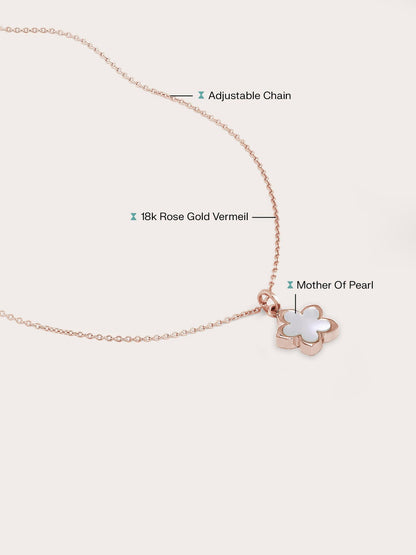 Mother of Pearl Sakura Necklace 18K Rose Gold Flat – Mondays Made Flower & Birthstone Jewelry Singapore