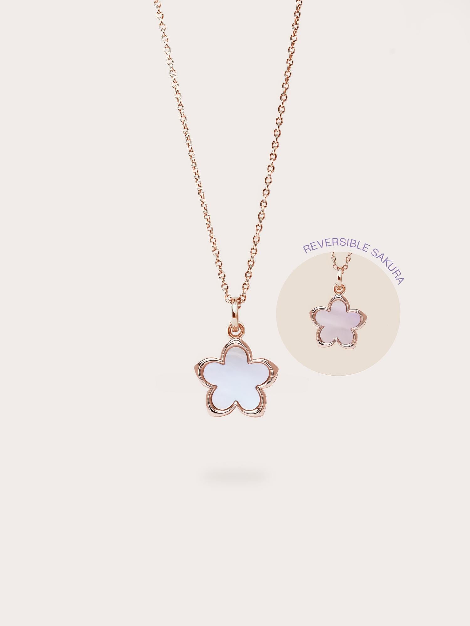 Mother of Pearl Sakura Reversible Necklace in 18k Rose Gold Vermeil from Mondays Made