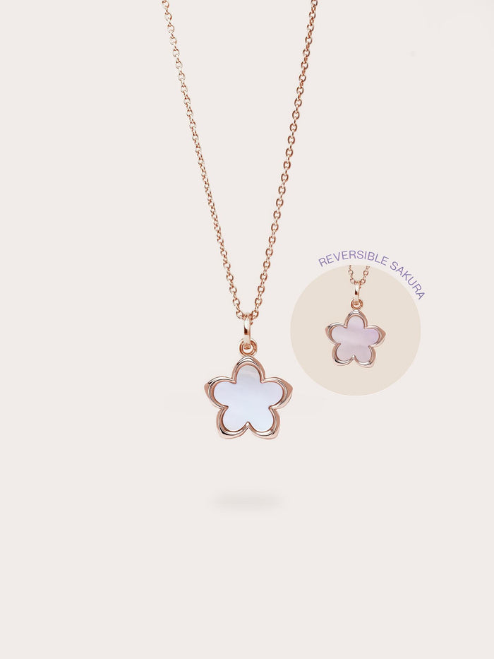 Mother of Pearl Sakura Necklace 18K Rose Gold (1) – Mondays Made Flower & Birthstone Jewelry Singapore