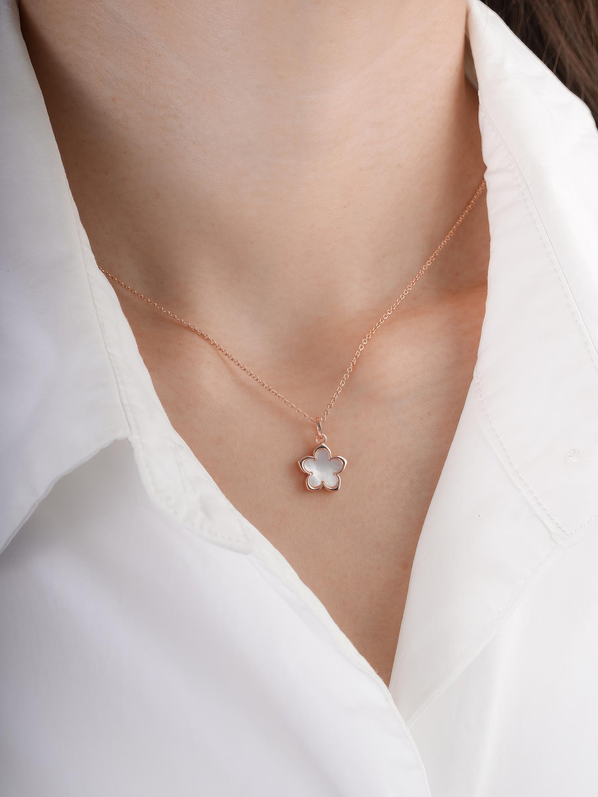 Mother of Pearl Sakura Necklace 18K Rose Gold (2) – Mondays Made Flower & Birthstone Jewelry Singapore