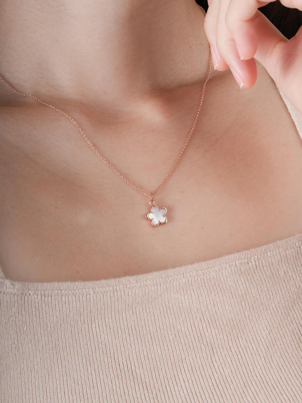 Mother of Pearl Sakura Necklace 18K Rose Gold (3) – Mondays Made Flower & Birthstone Jewelry Singapore